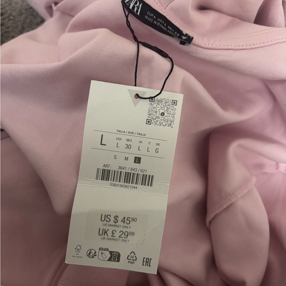 Zara Pink Cropped Boxy Long Sleeve Hoodie - Picture 2 of 2